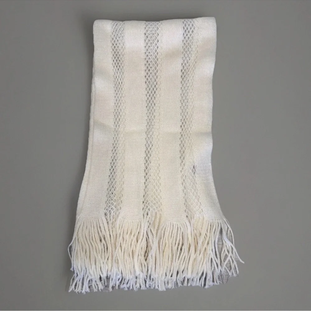 Echo Womens Scarf Ivory Knit Long Classic Boho Fringe Church Fall Winter Party